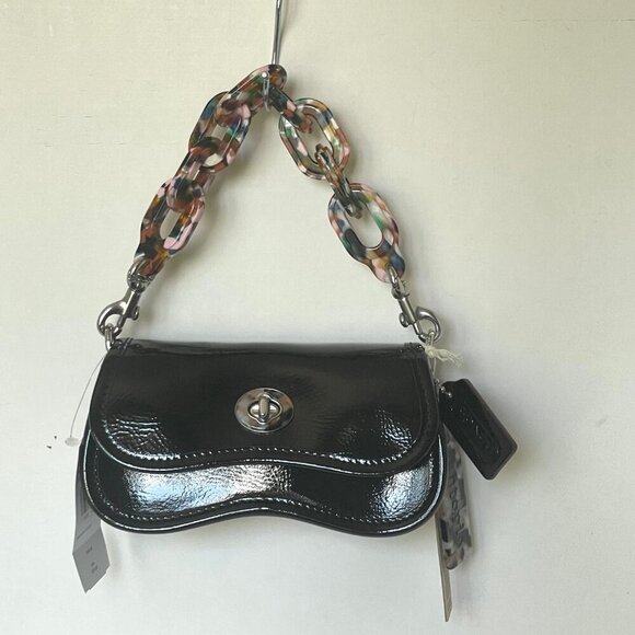 Coach Mini Wavy Dinky Bag Crinkle Patent Coachtopia Black Leather CQ853 - Picture 4 of 14